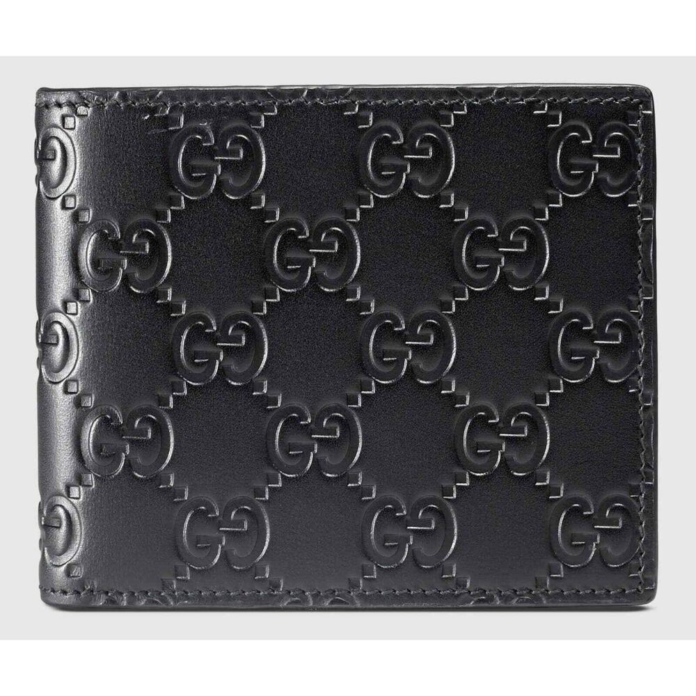 Gucci Signature Black Leather Monogram GG Logo Credit Card Holder Bifold Wallet - Picture 1 of 10